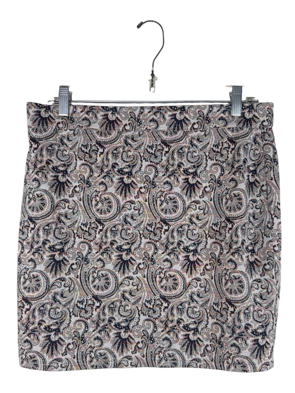 Free People Grey Paisley Stretch Mini Skirt Womens  L Boho Fall Casual Pull On